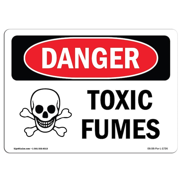 Safety Sign, OSHA Danger, 3.5" Height, 5" Width, Toxic Fumes, Landscape, 10PK